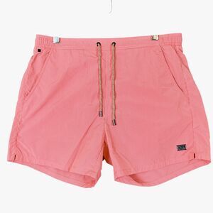 Hugo Boss Batfish Swim Trunk Mens L Coral Color with Pinstripes Pockets Lined